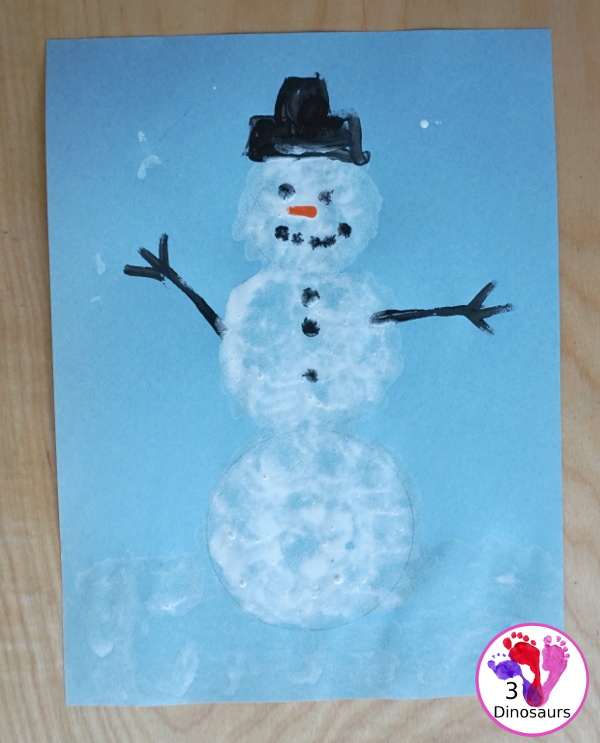 Cotton Ball Painted Snowman - an easy snowman craft that different ages can do together. You cotton balls and q-tips for painting - 3Dinosaurs.com