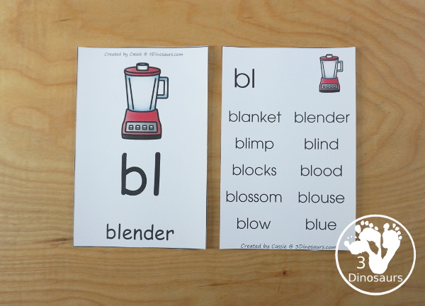 Blends Wall Cards & Ladder: two cards types with 2 size options for each 43 pages of printables plus ladders for building blend words - 3Dinosaurs.com