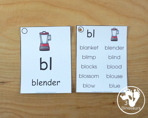 Blends Wall Cards & Ladder: two cards types with 2 size options for each 43 pages of printables plus ladders for building blend words - 3Dinosaurs.com