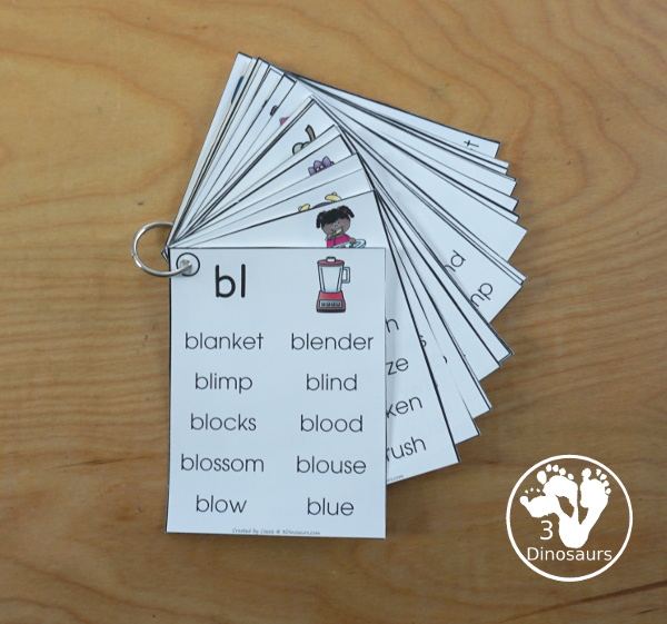 Blends Wall Cards & Ladder: two cards types with 2 size options for each 43 pages of printables plus ladders for building blend words - 3Dinosaurs.co