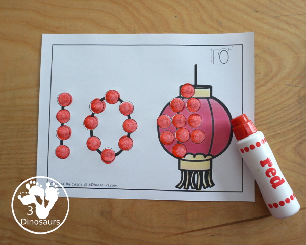 Lantern Dot the Number & Counting - Numbers 0 to 20  with dot marker numbers and counting dots on the lantern - 3Dinosaurs.com