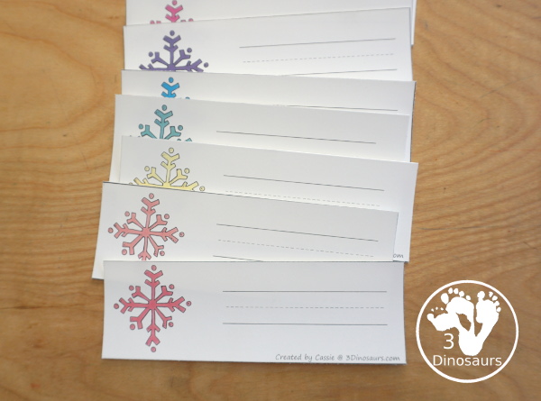 Snowflake Color Pack - with 63 pages of printables with color easy reader book, color clip cards, color tracing strips, color writing strips, color pocket chart cards, color word writing, color word puzzles, and more all to work on learning color words. This is a great winter snowflake theme - 3Dinosaurs.com