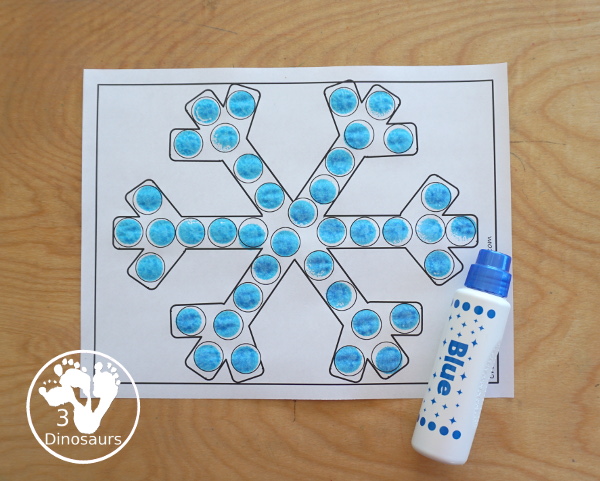 Free Snowflake Fine Motor Printables - with 4 pages of printables with dot marker snowflake, tracing the snowflake and snowflake template - 3Dinosaurs.com