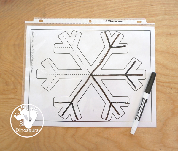 Free Snowflake Fine Motor Printables - with 4 pages of printables with dot marker snowflake, tracing the snowflake and snowflake template - 3Dinosaurs.com