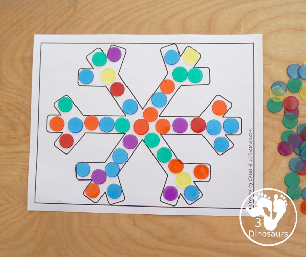Free Snowflake Fine Motor Printables - with 4 pages of printables with dot marker snowflake, tracing the snowflake and snowflake template - 3Dinosaurs.com