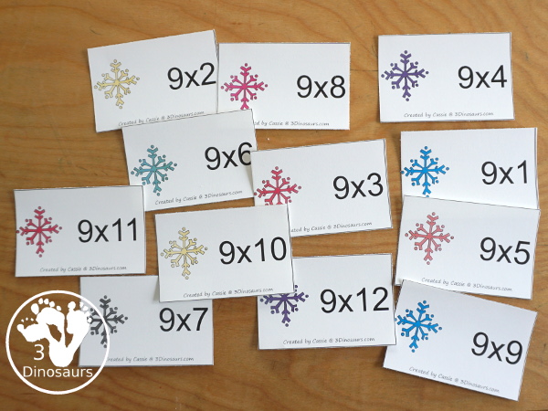 Snowflake Multiplication & Division Selling Set - with spinning multiplication and division practice worksheets, math fact pages, math fact worksheets, roll a snowflake math page, matching snowflake multiplication and division flashcard printables and snowflake dice printables- 3Dinosaurs.com