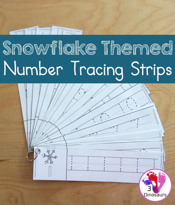 Free Snowflake Theme Number Tracing Strips - with numbers 0 to 20. You have number examples and them several numbers to trace - 3Dinosaurs.com