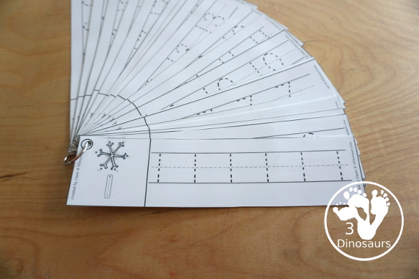 Free Snowflake Theme Number Tracing Strips - with numbers 0 to 20. You have number examples and them several numbers to trace - 3Dinosaurs.com