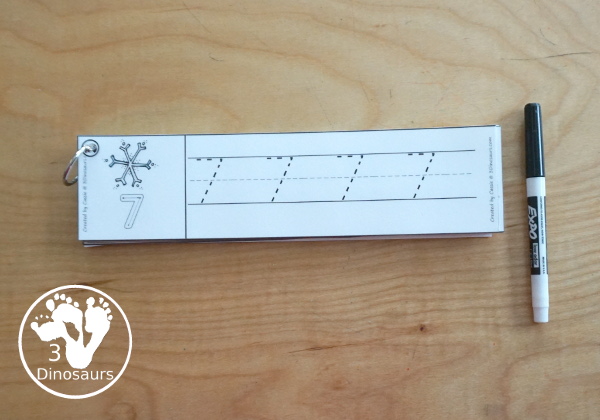 Free Snowflake Theme Number Tracing Strips - with numbers 0 to 20. You have number examples and them several numbers to trace - 3Dinosaurs.com