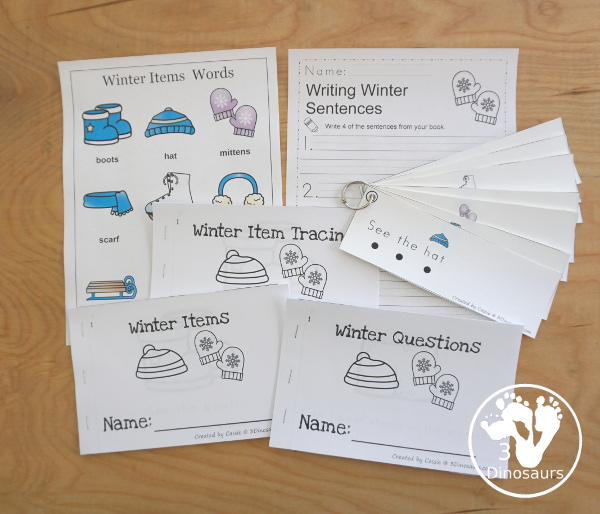 Winter Items Easy Reader Set - 3 books with reading strips, writing and word charts to use with the easy reader books $ - 3Dinosaurs.com
