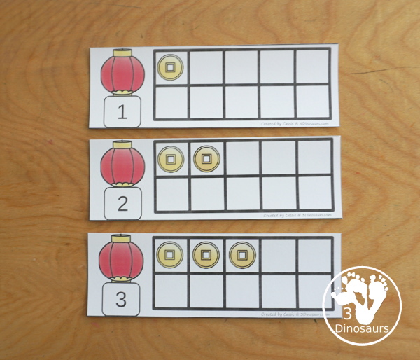 Free Chinese New Year Ten Frames with two sets of ten frames to work on counting from 1 to 10 with filled in ten frames to match the numbers and blank ten frames. A Great Lunar New Year Printable - 3Dinosaurs.com