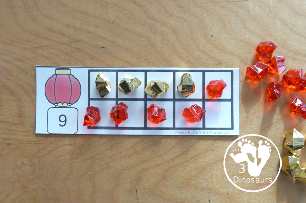 Free Chinese New Year Ten Frames with two sets of ten frames to work on counting from 1 to 10 with filled in ten frames to match the numbers and blank ten frames. A Great Lunar New Year Printable - 3Dinosaurs.com