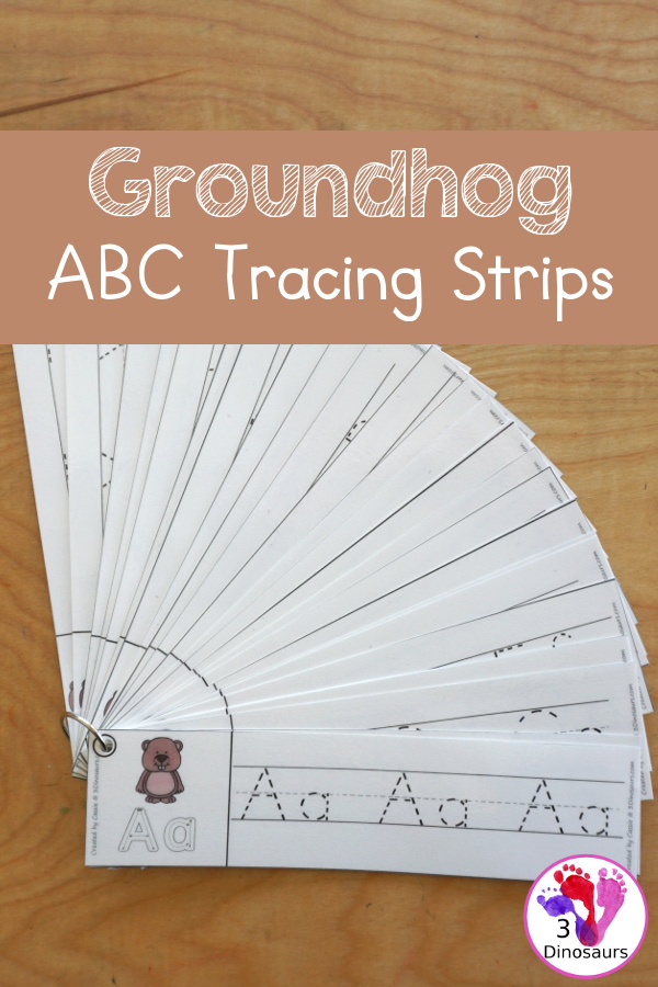 Free Groundhog ABC Tracing Strips - with uppercase and lowercase together. You have fun kids with a Groundhog- plus you can see an example of how to trace the letters - 3Dinosaurs.com