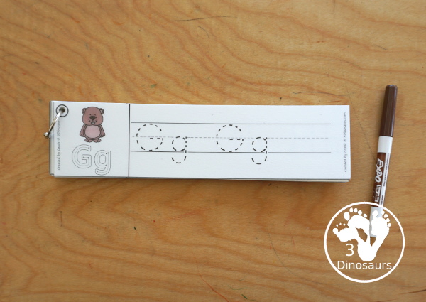 Free Groundhog ABC Tracing Strips - with uppercase and lowercase together. You have fun kids with a Groundhog- plus you can see an example of how to trace the letters - 3Dinosaurs.com