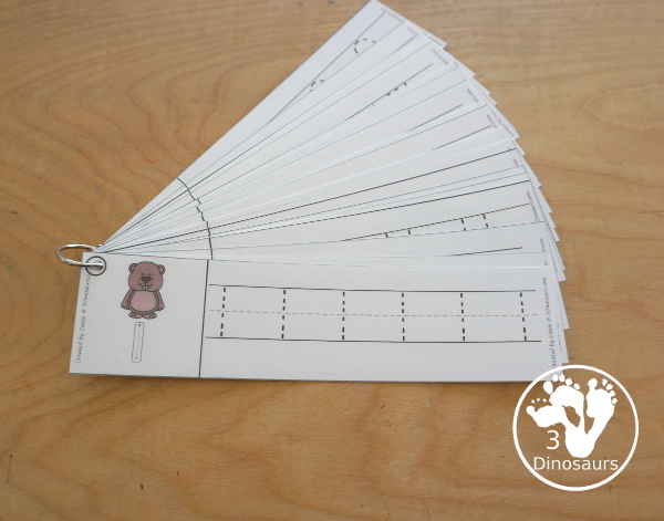 Free Groundhog Number Tracing Strips - with numbers 0 to 20. You can tracing the numbers and an example of how to trace the numbers on the strips, plus a cute groundhog on each tracing stip. - 3Dinosaurs.com
