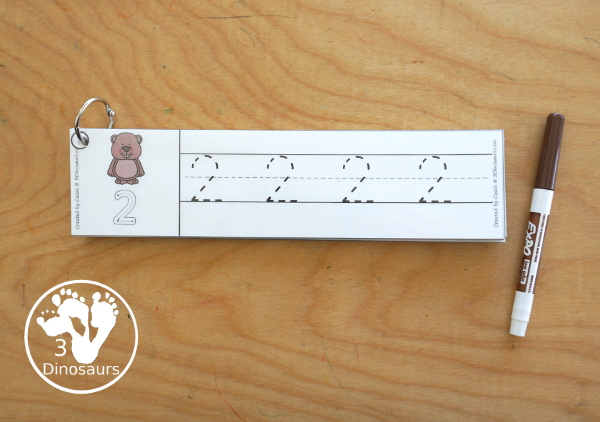 Free Groundhog Number Tracing Strips - with numbers 0 to 20. You can tracing the numbers and an example of how to trace the numbers on the strips, plus a cute groundhog on each tracing stip. - 3Dinosaurs.com