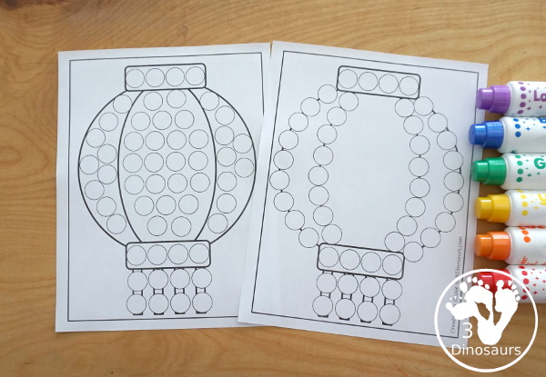 Free Lantern Fine Motor Printables  - with lantern templates, lantern tracing mat, lantern dot marker mat all to work on fine motor skills for Lunar New Years and Chinese New Year- 3Dinosaurs.com- 3Dinosaurs.com
