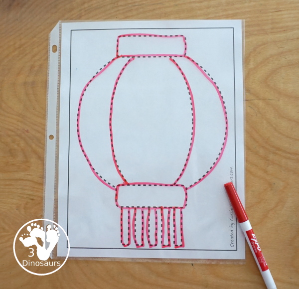 Free Lantern Fine Motor Printables  - with lantern templates, lantern tracing mat, lantern dot marker mat all to work on fine motor skills for Lunar New Years and Chinese New Year- 3Dinosaurs.com- 3Dinosaurs.com