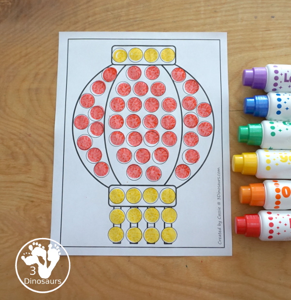 Free Lantern Fine Motor Printables  - with lantern templates, lantern tracing mat, lantern dot marker mat all to work on fine motor skills for Lunar New Years and Chinese New Year- 3Dinosaurs.com- 3Dinosaurs.com