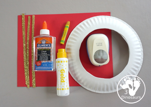 Lunar New Year Wreath Craft for kids - a simple paper plate wreath you can make with kids for the lunar new year and Chinese New year with a red lantern theme - 3Dinosaurs.com