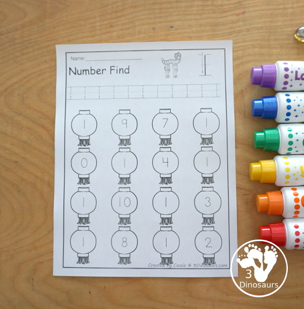 Lunar New Year Number Find - has number worksheets for numbers 0 to 20 with number word and numerical number with tracing the number and then finding the number - 3Dinosaurs.com
