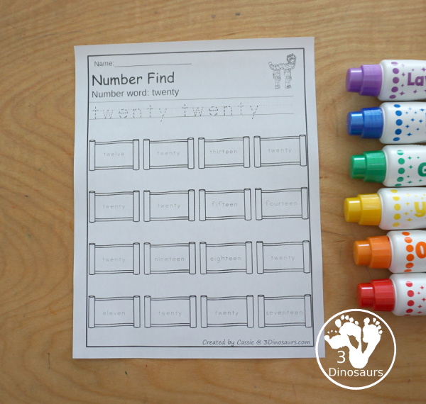 Lunar New Year Number Find - has number worksheets for numbers 0 to 20 with number word and numerical number with tracing the number and then finding the number - 3Dinosaurs.com