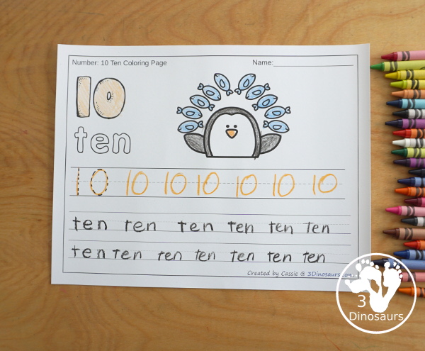 Penguin Number Color and Trace with numbers 0 to 20- 3Dinosaurs.com