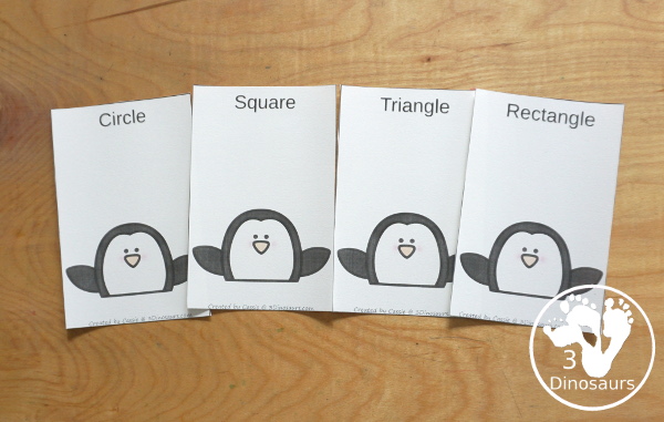 Penguin Shape Sorting Printable - with four shapes circle, square, triangle, and rectangle for kids to sort to the penguins. - 3Dinosaurs.com