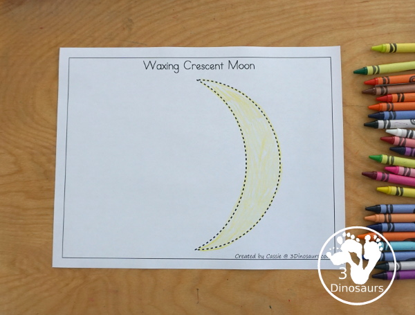 Free Phases of the Moon Fine Motor Mat Printables - with the phases of the moon templates, phases of the moon tracing, and phases of the moon dot marker pages for learning the 8 phases of the moon with kids. - 3Dinosaurs.com