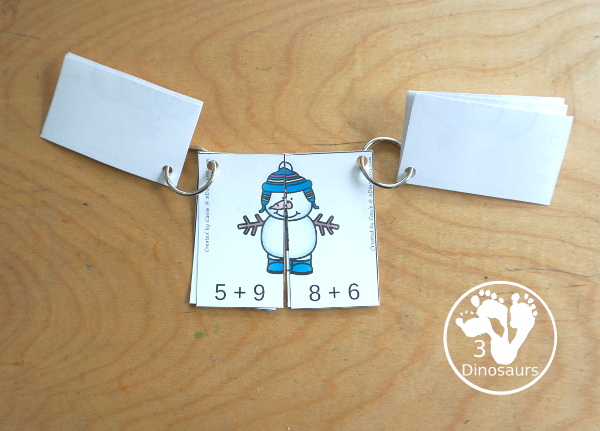 Free Snowman Addition Matching - a fun addition matching game adding numbers from 1 to 20 with two piece puzzles and matching number bond mat for kindergarten and first grade - 3Dinosaurs.com