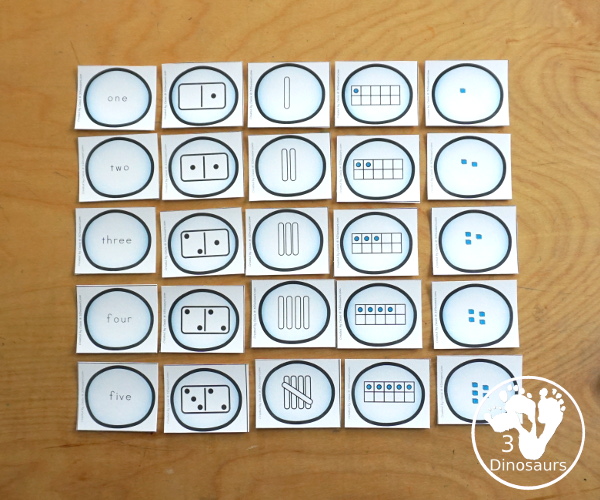 Snowman Number Sense Game from 1 to 20 with matching several different number types to the numerical number including tally marks, dominos, number word, ten frames, and tens and ones to build a snowman and fun game boards and worksheets to use with the games - 3Dinosaurs.com