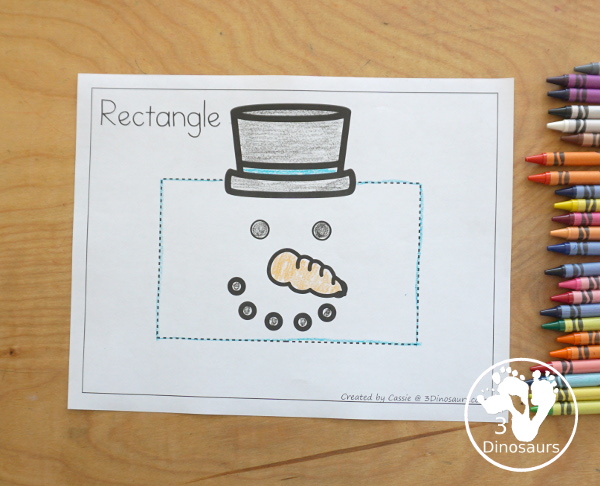 Free Snowman Shape Tracing Printable with 9 shapes for kids to trace with a winter snowman theme. Each shape is on its own page - 3Dinosaurs.com