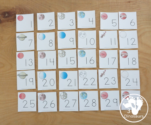 Free Space Number Find And Tracing Printables - you have numbers 1 to 30 for kids to trace or find with a fun space theme - 3Dinosaurs.com