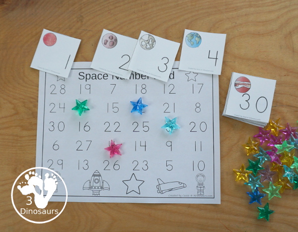 Free Space Number Find And Tracing Printables - you have numbers 1 to 30 for kids to trace or find with a fun space theme - 3Dinosaurs.com