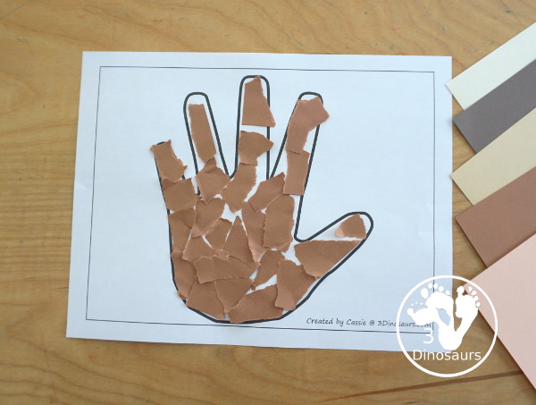 Free Hand Fine Motor Mat Printables has four fine motor mats to use. You have a hand template printables, hand tracing printable, hand cotton swab printable and a hand dot marker printable. 5 free hand printables to use with kids in PreK and kindergarten - 3Dinosaurs.com