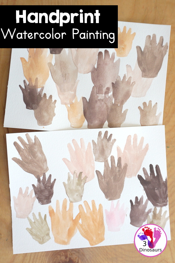 Handprint Watercolor Painting - for a fun Unity and a great way to talk about just being happy with who you are along with equality - 3Dinosaurs.com