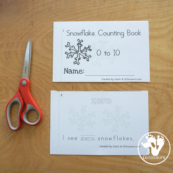 Free Snowflake Number Word Counting Book Printable - with numbers from - to 10 for tracing, coloring and counting snowflake - 3Dinosaurs.com