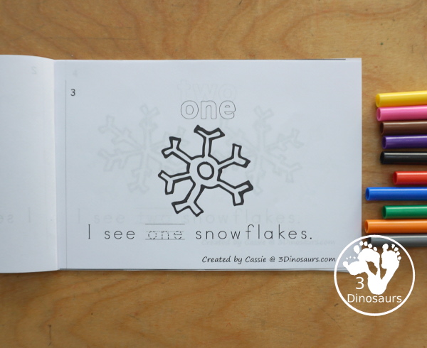 Free Snowflake Number Word Counting Book Printable - with numbers from - to 10 for tracing, coloring and counting snowflake - 3Dinosaurs.com