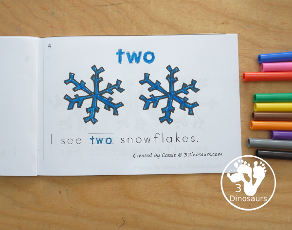 Free Snowflake Number Word Counting Book Printable - with numbers from - to 10 for tracing, coloring and counting snowflake - 3Dinosaurs.com