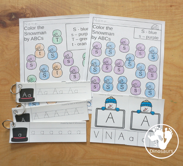 Snowman Activities Pack with Prewriting, Shapes, ABCs, and Numbers - 191 pages of activities with no-prep pages, clip cards, and tracing strips to help with learning skills. A great addition to any Snowman activity or theme. - 3Dinosaurs.com