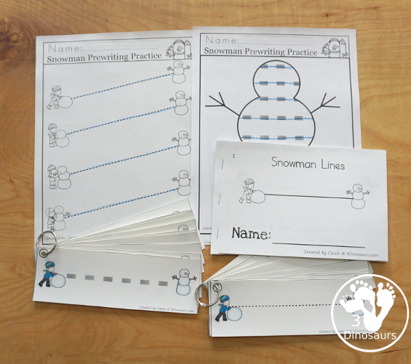 Snowman Activities Pack with Prewriting, Shapes, ABCs, and Numbers - 191 pages of activities with no-prep pages, clip cards, and tracing strips to help with learning skills. A great addition to any Snowman activity or theme. - 3Dinosaurs.com