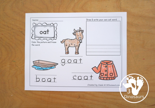 Long Vowel Coloring pages with different set of words with long vowel and a great way to work on write or tracing long vowel words. - 3Dinosaurs.com