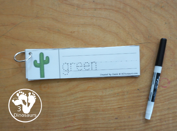 Free Color Word Tracing Strip Printables - tracing strips with the color word, color word beginning sound, and writing the color word. You have 11 color words for kids to learn. - 3Dinosaurs.com