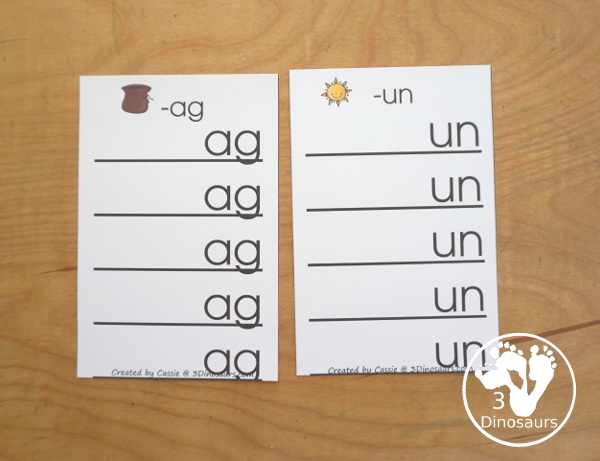 Free CVC Word Family Ladder Printables - 22 CVC word ladders for kids to build CVC words.  A great hands-on word building activity- 3Dinosaurs.com