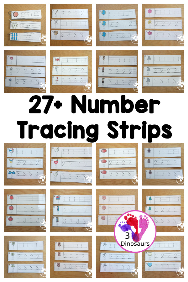 27+ Number  Tracing Strip Printables with Numbers 0 to 20 - easy to use number tracing strips with number tracing strips for all year and seasonal number tracing strips to work on handwriting for numbers 0 to 20 - 3Dinosaurs.com