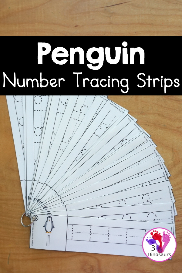 Free Penguin Number Tracing Strips - with numbers 0 to 20. You can tracing the numbers and an example of how to trace the numbers on the strips, plus a penguin on each tracing strip. - 3Dinosaurs.com