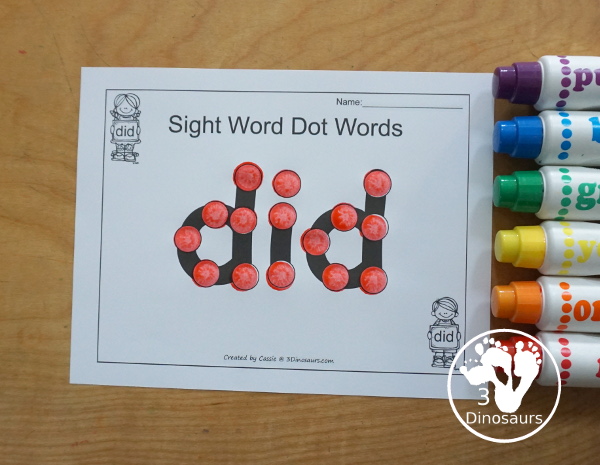 Free Romping & Roaring Primer Sight Words: but, came, did, do. You have 6 pages of printables for each sight word. You have easy to use worksheets and a playdough mat for each word. - 3Dinosaurs.com