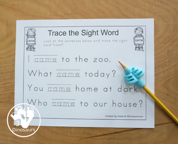Free Romping & Roaring Primer Sight Words: but, came, did, do. You have 6 pages of printables for each sight word. You have easy to use worksheets and a playdough mat for each word. - 3Dinosaurs.com