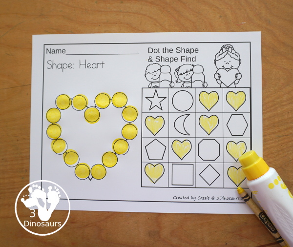 Shapes: Dot Shape & Find the Shape Printable - 15 shape dot marker printables with shape find with the dot marker shape. A great kindergarten and prek shape printable - 3Dinosaurs.com
