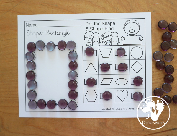 Shapes: Dot Shape & Find the Shape Printable - 15 shape dot marker printables with shape find with the dot marker shape. A great kindergarten and prek shape printable - 3Dinosaurs.com